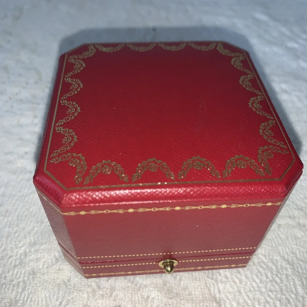 VTG - CARTIER JEWELRY BOX FOR PIN - RING? RED/GOLD/BLACK Push‎ Button Leather